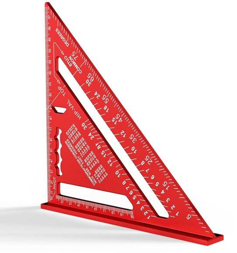 180 mm Aluminium-Messwinkel, Metrische 45°-90° Kombinationswinkel, Präzise Quadratmesswinkel für Zimmerleute, Dachdecker und Ingenieure (rot)
