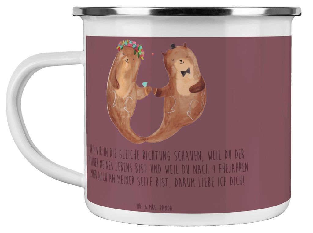 Mr. & Mrs. Panda Teetasse 4. Hochzeitstag Seidenhochzeit - Kaffa Coffee - Geschenk, Pott, Heirat, Geschenke, Emaille Tasse, Ehe, Haferl, lebenslang...