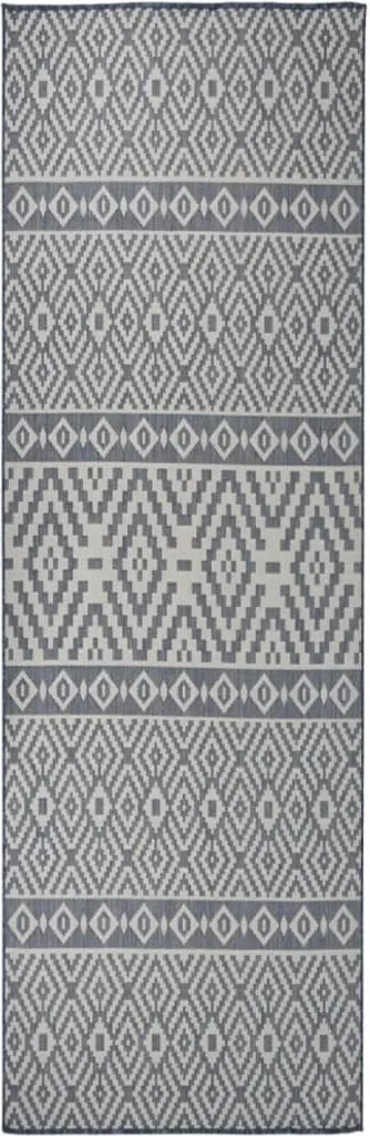 Tapis extérieur tissé plat 80x250 cm bleu rayé résistant aux rayons UV