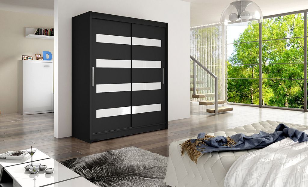 Moderner geräumiger Kleiderschrank Pablo – Breite 150 cm, schwarz