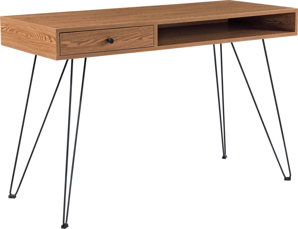 Konsolentisch Munkfors Schreibtisch 75x115x48cm Schublade Ablage Metallgestell Hairpin Bein Dunkler Holzton/Schwarz