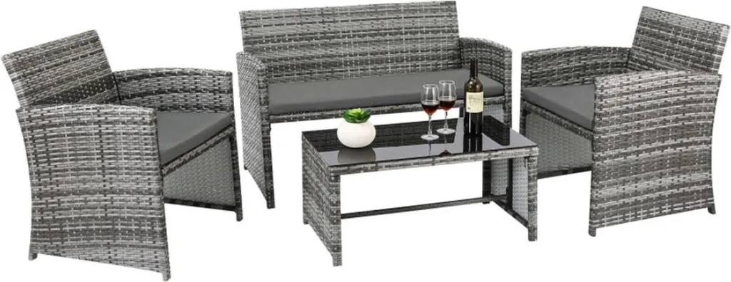 Ensemble salon pour balcon et jardin 4 places noir Happyment chic