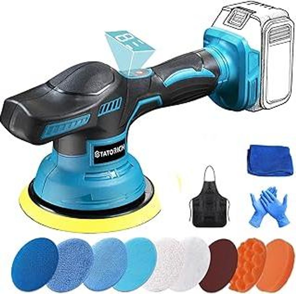 Poliermaschine Auto für Makita 18V, 12 pcs Auto poliermaschinen Set, Polishing Schnurlose Poliermaschine 6-Zoll-Autopolierer mit 8 Variablen Gesch...