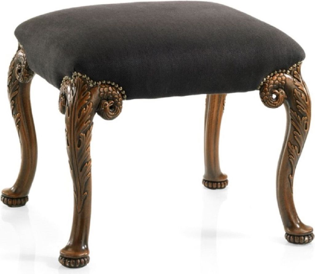 Casa Padrino Luxus Barock Hocker Schwarz / Braun - Handgefertigter Barockstil Sitzhocker - Barock Fußhocker - Barock Möbel - Edel & Prunkvoll - L...