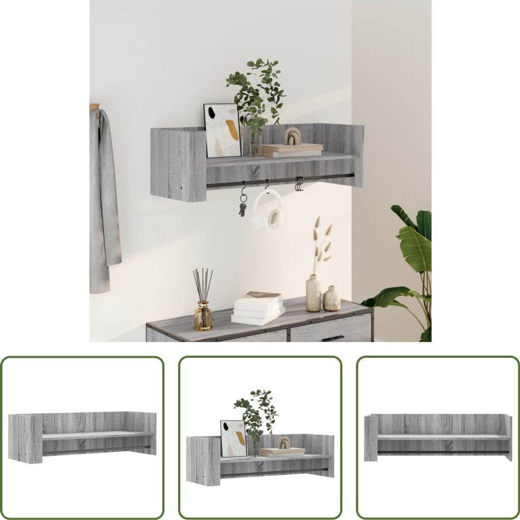 The Living Store Wandregal Grau Sonoma 100x35x30,5 cm Holzwerkstoff