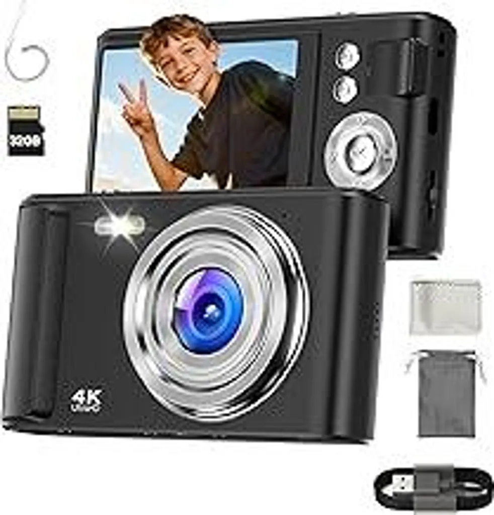 Fotocamera Compatta 4K 48MP Nera: Zoom 16X e Batteria Lunga Durata