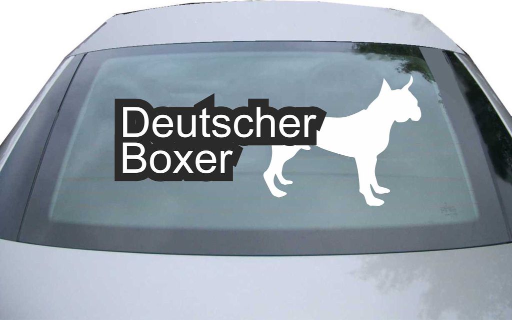Indigos UG - Aufkleber Heckscheibe & Motorklappe DE7047 - weiß - 600x251 mm - Deutscher Boxer mit Name German - Auto Scheiben Fenster Heckklappe T...