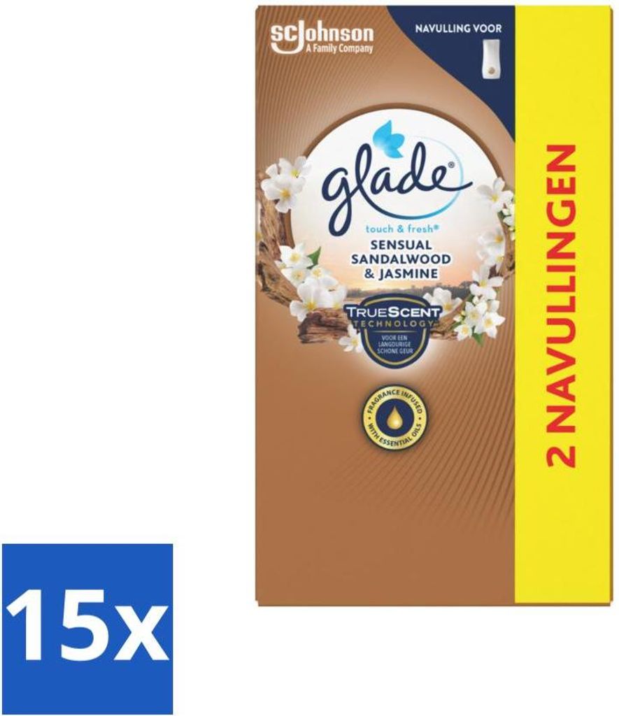 Glade - Touch & Fresh Nachfüller - Sinnliches Sandelholz-Jasmin - 2 × 10 ml - Vorteilspack - 15 Stücke