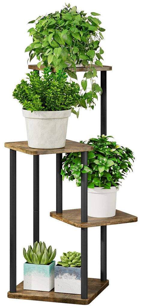 Pflanzenständer, 4-stöckig, Metall, Blumenregal für mehrere Pflanzen, Eckmodell, hoher Blumenhalter für Terrasse, Garten, Wohnzimmer, Balkon, S...