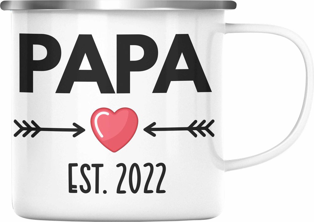 Trendation - Papa 2022 Du Wirst Papa Geschenk Schwangerschaft Verkünden Vater Überraschung Baby Emaille Emaille Tasse (Silber)