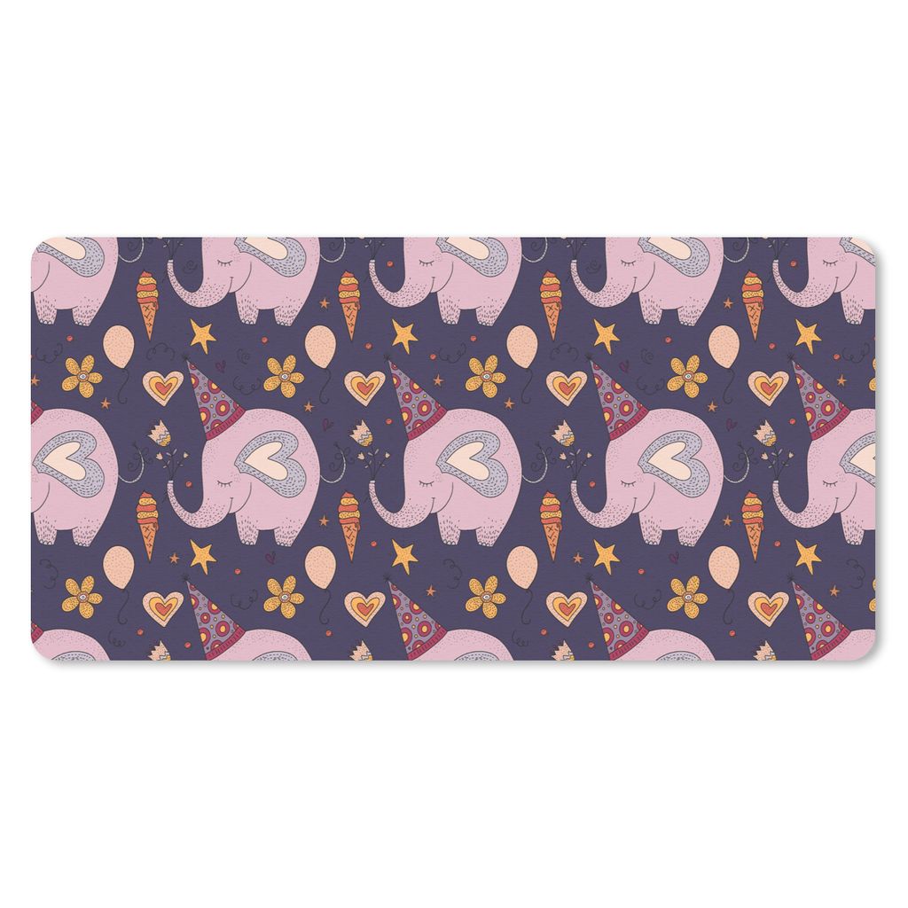 MuchoWow Schreibtischunterlage Geburtstag - Elefant - Muster 80x40 cm - XXL Mauspad - Gaming Mauspad