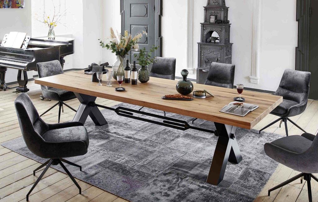 Esstisch in Industrial-Style Eiche massiv Roma Rustikale Eiche geölt 180x100 cm