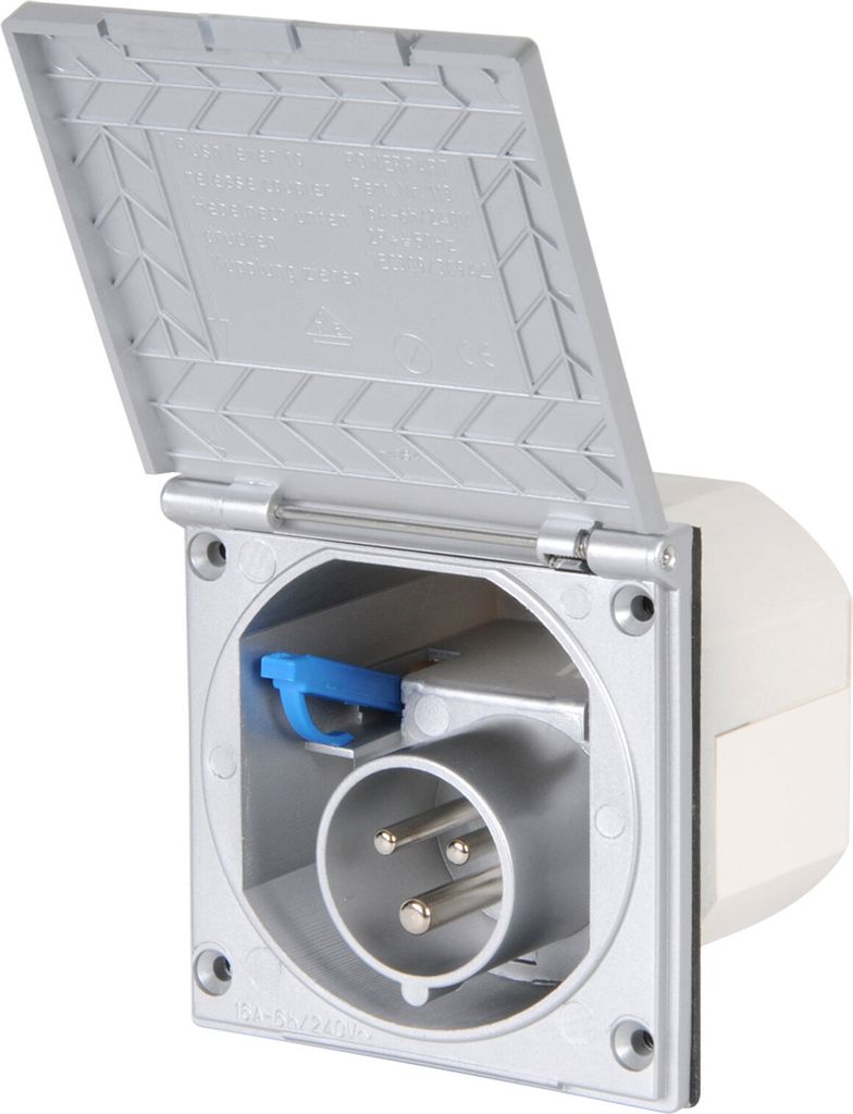 CEE Aussensteckdose silber Spritzwasser geschützt 200-250V, 16A, 3 polig, Wohnwagen Wohnmobil Außensteckdose