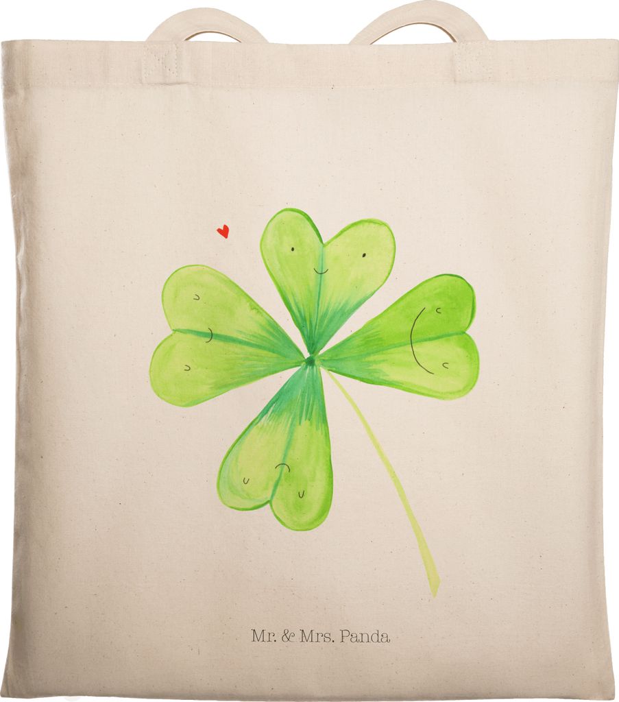 Mr. & Mrs. Panda Stoffbeutel Blume Kleeblatt - Transparent - Geschenk, Umzug, Neuanfang, Motivation, Shopping Tasche, Tragetasche, Glück, Glücksb...