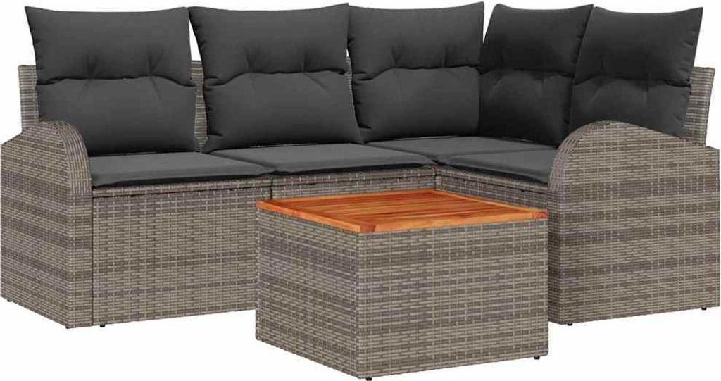 Gartensofa-set mit Kissen 5 pcs Grau Poly-Rattan