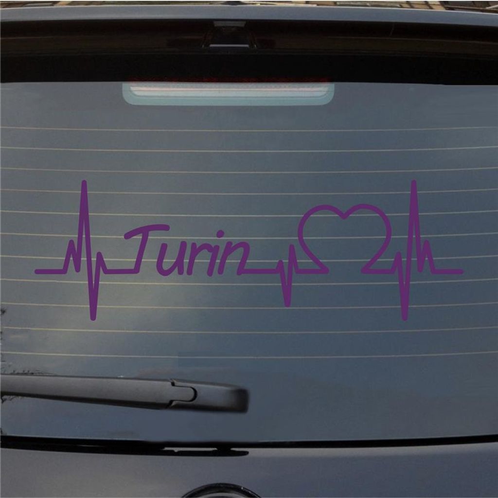 Heckscheibenaufkleber Turin Herzschlag Puls Stadt Liebe 55x18 cm Lila Auto Aufkleber Sticker