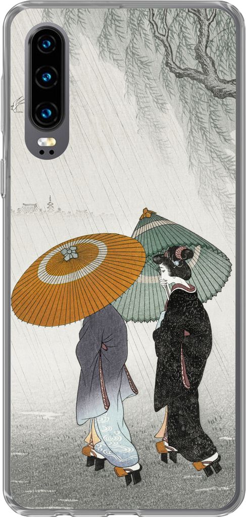 MuchoWow Handyhülle Schutzhülle Hülle für Telefoonhoesje Huawei P30 Frauen - Kimono - Sonnenschirm - Japan - Vintage Silikon Softcase Handy H...