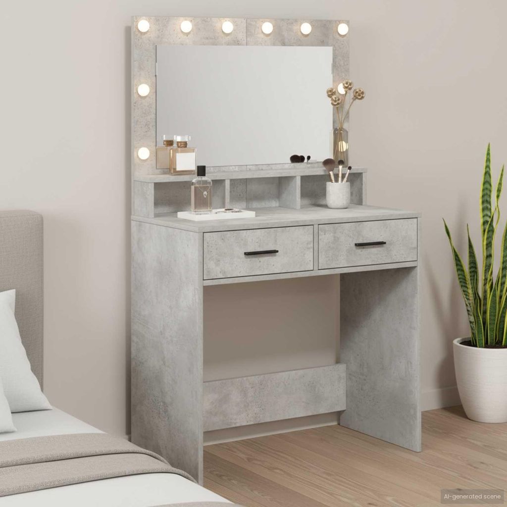 "2026 Aktion"Schminktisch - modernes Design - Kosmetiktisch/Frisiertisch Beton Grau 79x41x135cm Holzwerkstoff DE638119 - Schminktische