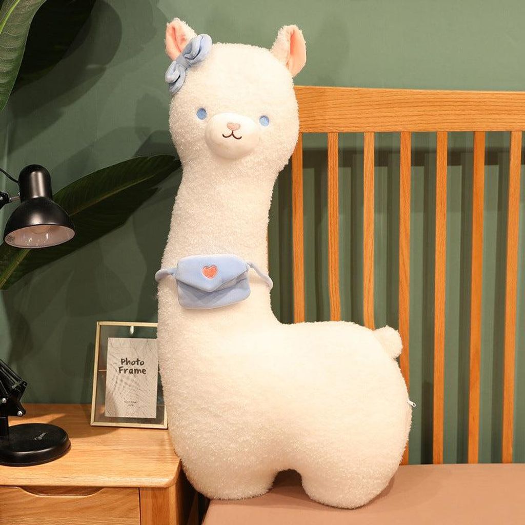 Alpaka 65cm Kuschelkissen – Langes Alpaka Plüschtier in Blau