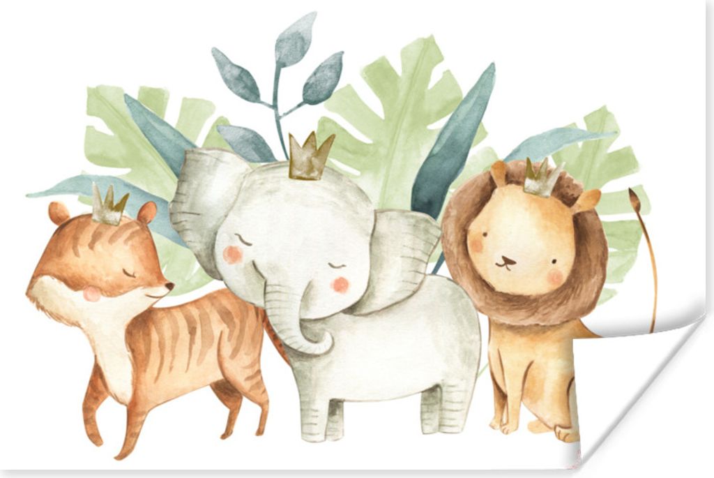 MuchoWow Poster Dschungel - Elefant - Fuchs - Löwe 180x120 cm - Fotoplakat
