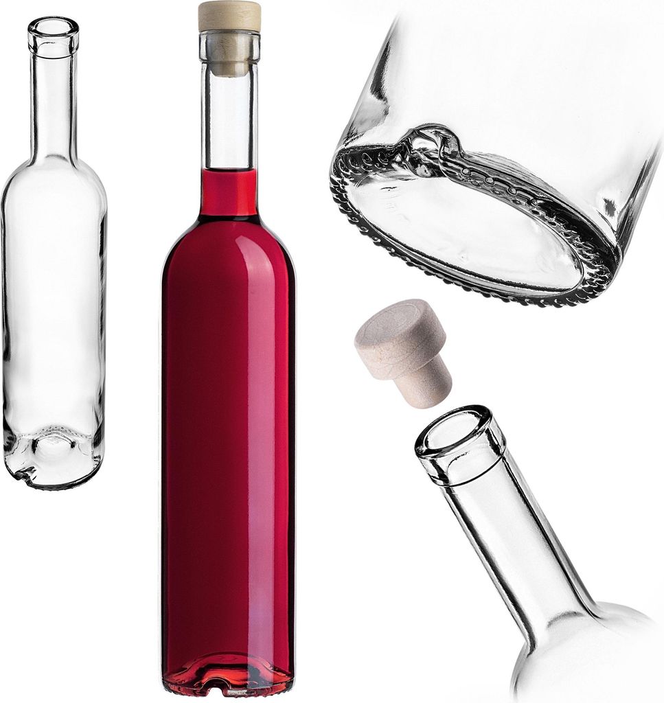 KADAX Glasflaschen 500ml, 1 Stück, Likörflaschen mit Korken, leere Flaschen zum Befüllen von Saft, Likör, Öl, Essig, Wein oder Sirup, Weinflas...