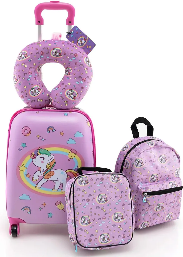 Voyagez sans stress : Set valise enfant rose 5 pièces complet et léger