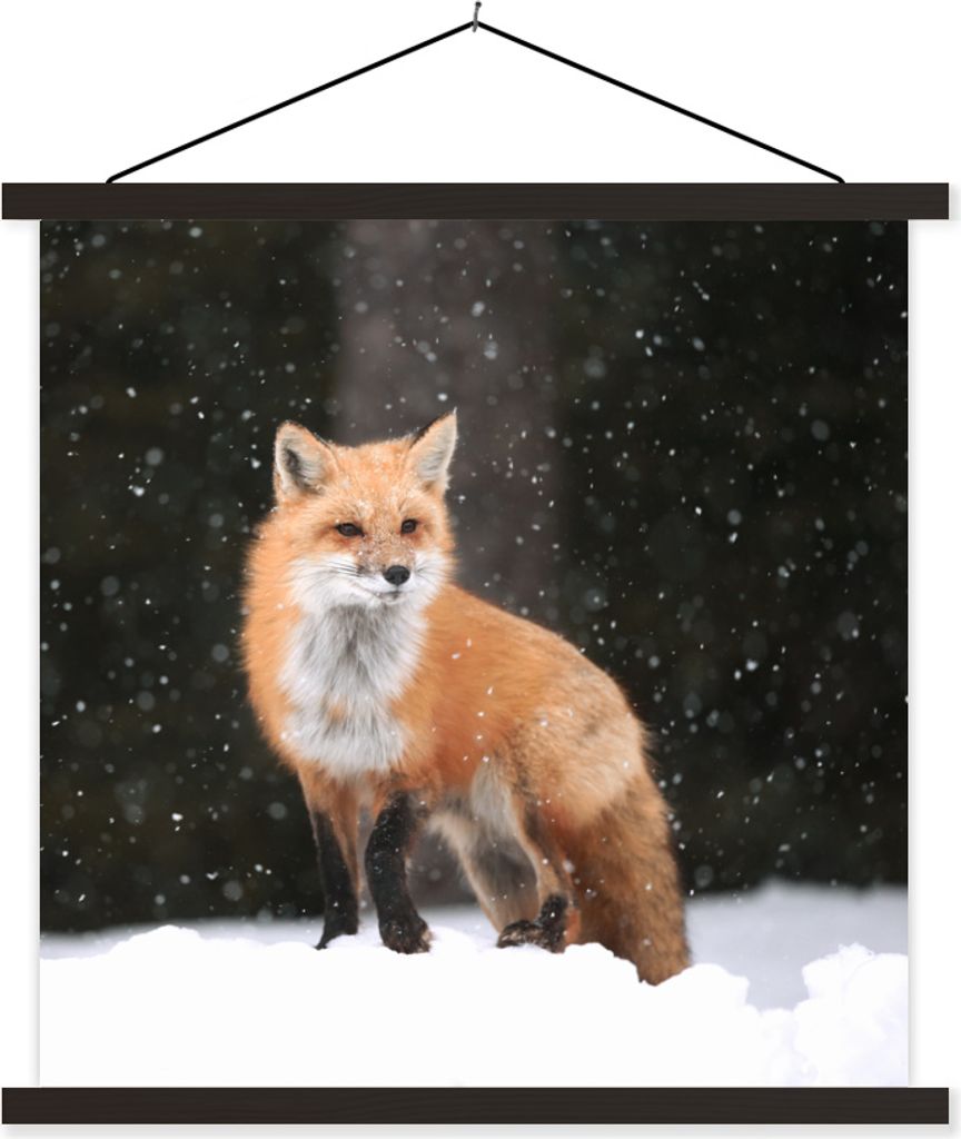 MuchoWow Textilposter Fuchs - Schnee - Winter 90x90 cm mit schwarzem Rahmen - Magnetisches