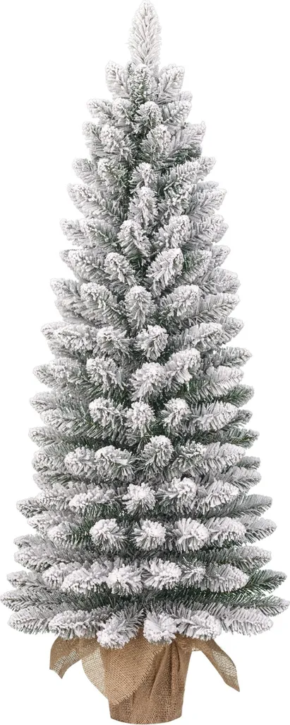Petit Sapin de Noël Artificiel Étroit Effet Givré avec Base en Jute