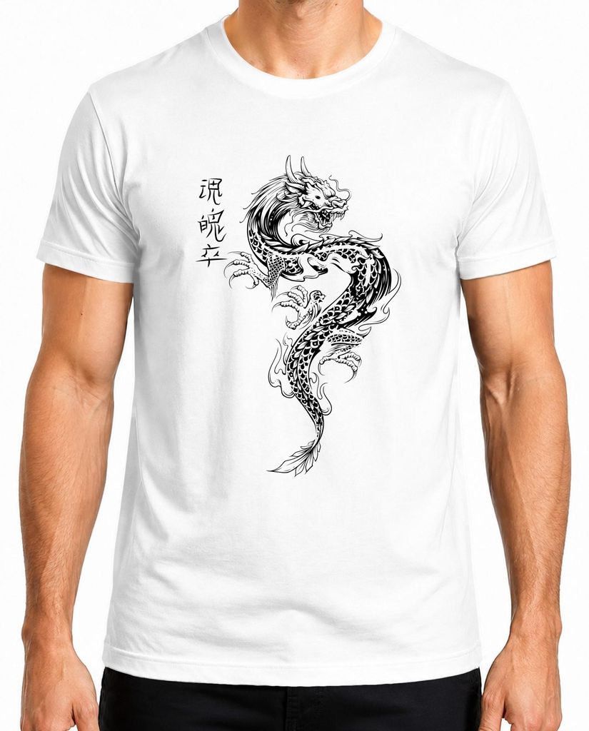 Camiseta para hombre, blanca, talla L, con diseño de dragón Imagen del producto 