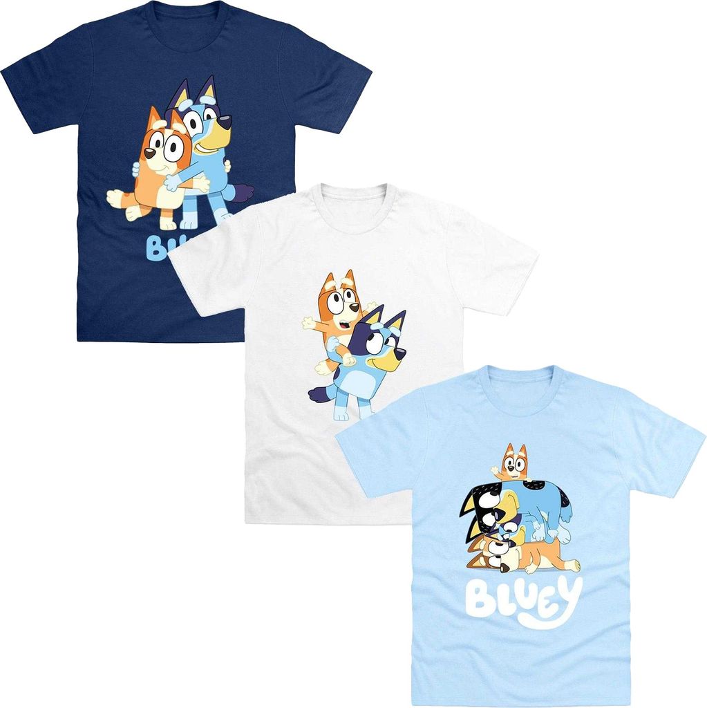 Bluey - T-Shirt für Kinder (3er-Pack) TC969 (98) (Hellblau/Dunkles Marineblau/Weiß)