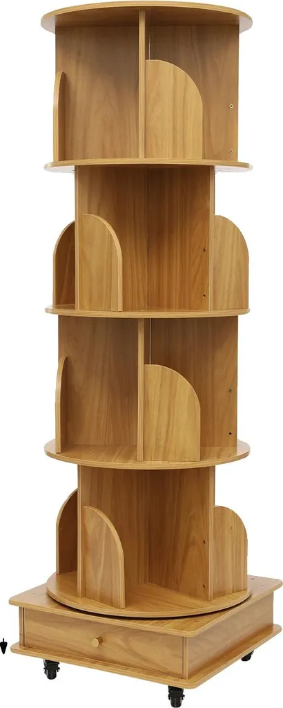 Bibliothèque Burlywood 4 étages avec roulettes : Design bois et mobilité