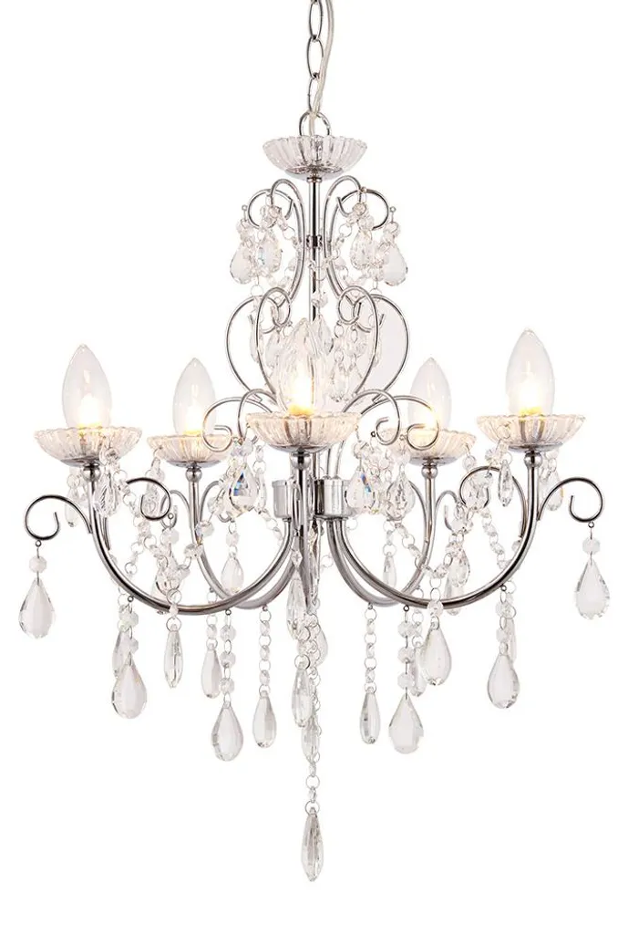 Suspension TABITHA Chrome 5xG9 Endon avec Cristaux de Luxe 110x49cm