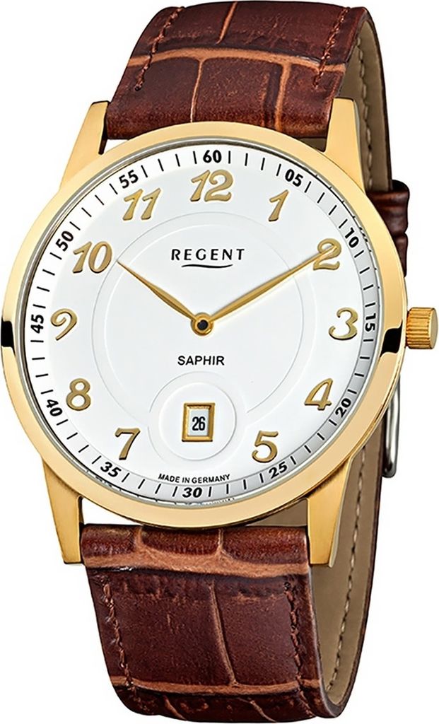 Regent Leder Herren Uhr GM-1401 Analog Armbanduhr braun Lederarmband D2URGM1401