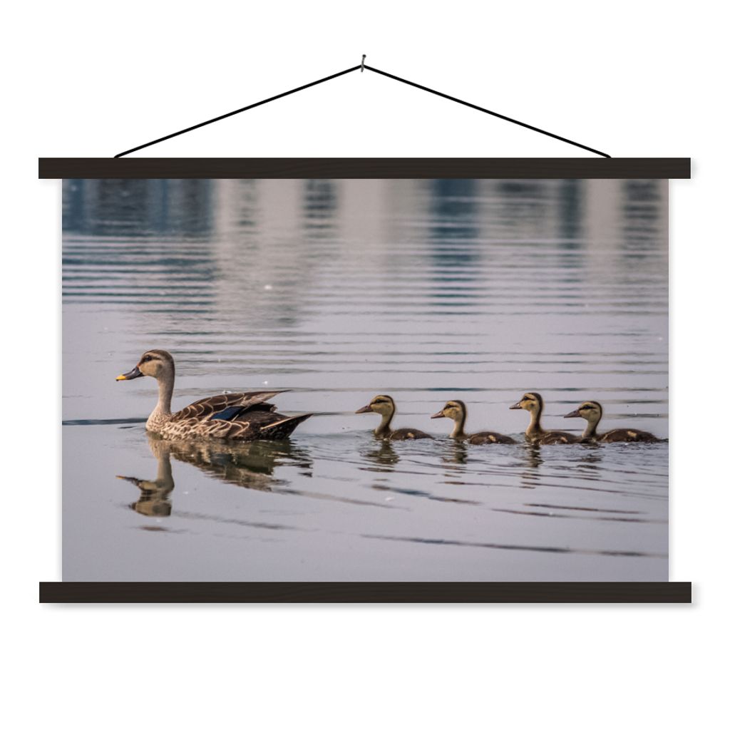 MuchoWow Textilposter Ente - Wasser - Vogel - Braun 90x60 cm mit schwarzem Rahmen - Aufhängungssatz
