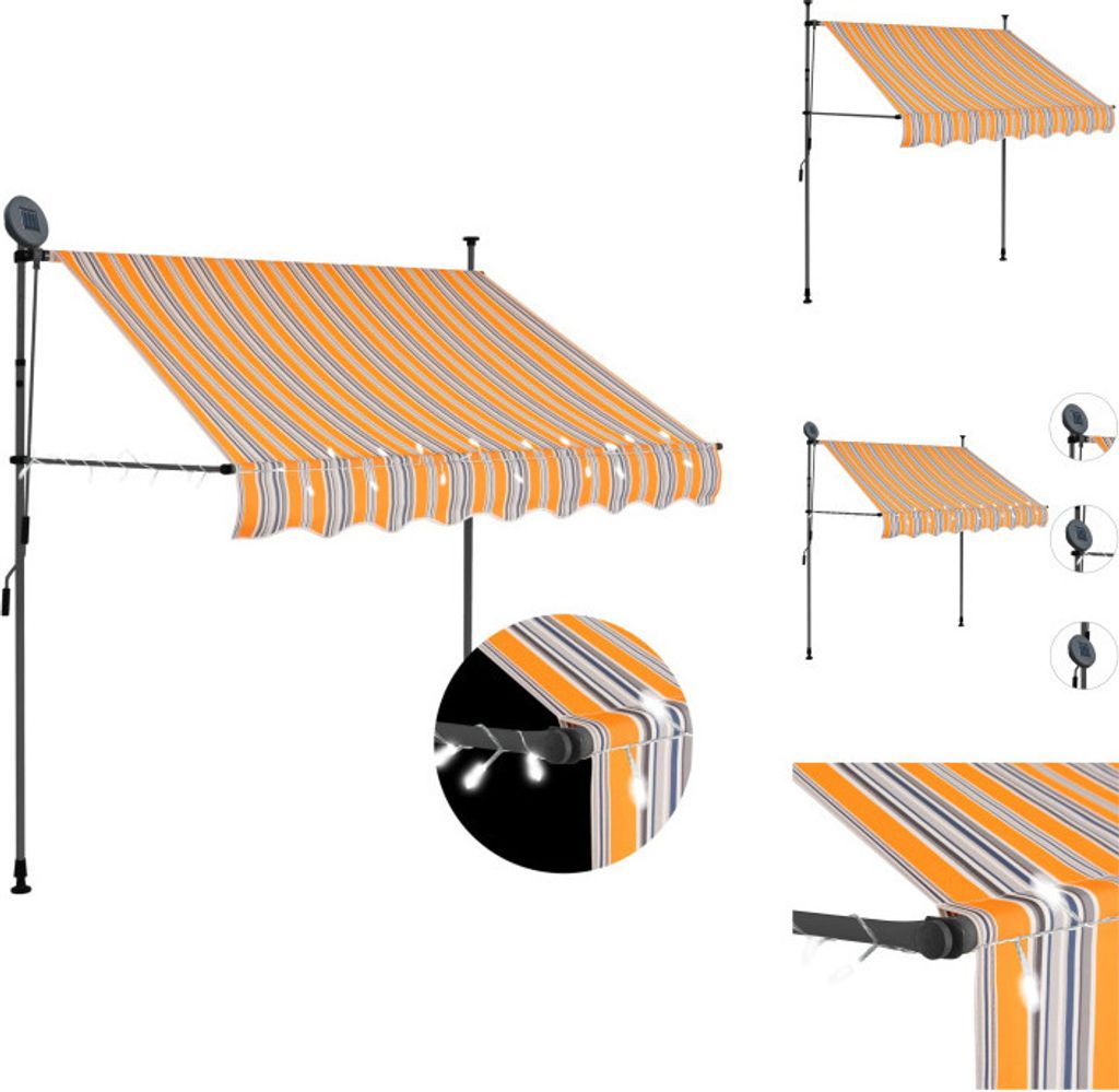 vidaXL Einziehbare Markise Handbetrieben mit LED 100 cm Gelb und Blau - Markisen