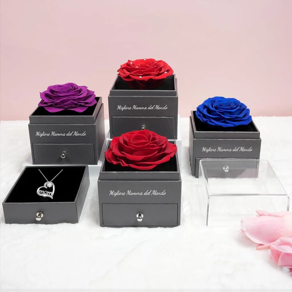 Idée Cadeau Durable : Collier Argent 925 Maman et Rose Rouge Éternelle - 7