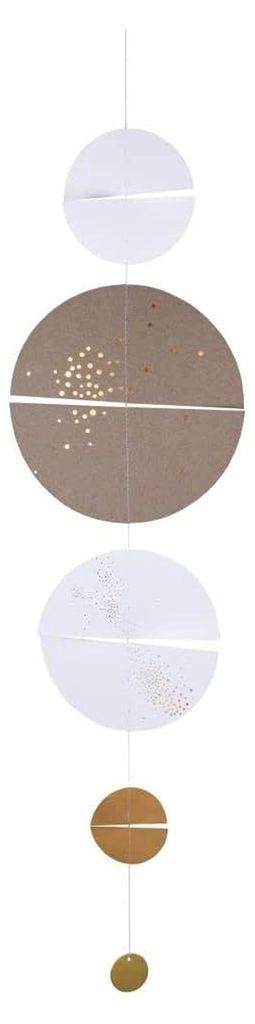 Dekokette Himmel & Erde, L 80 cm, mit genähten Transparentkreisen, weiß grau mattgold