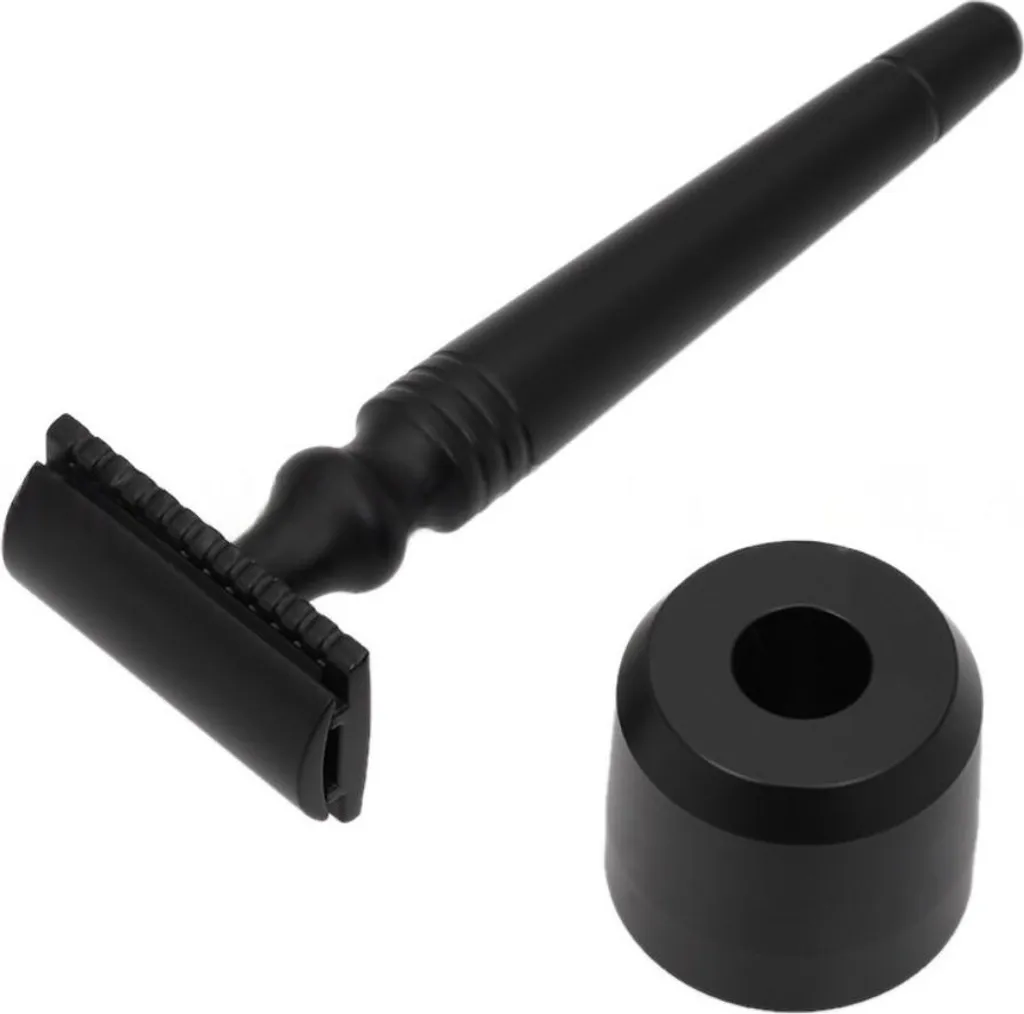 Rasoio di Sicurezza Deluxe Nero in Alluminio con Base | Regalo Uomo