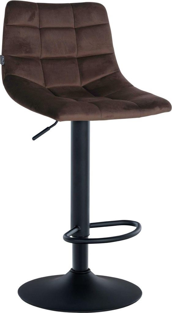 Verstellbarer Barhocker aus Samt – Eleganter Hocker – 360° drehbarer Komfort | Farbe: Braun | Grundfarbe: Schwarz