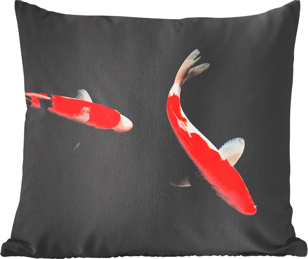 MuchoWow Zierkissen Sofakissen Wohnzimmer Dekokissen 45x45 cm Zwei bunte Koi-Karpfen auf schwarzem Hintergrund - Schlafpolster - Polster für das...