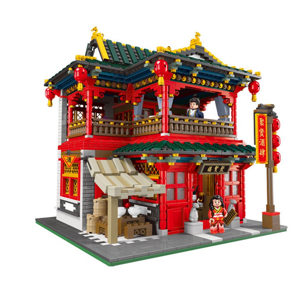 Die High-Tech-Bausteine der China Street Chinatown Series Bricks Toys Ancient Chinese Architecture Model The Tea House Inn Building Blocks