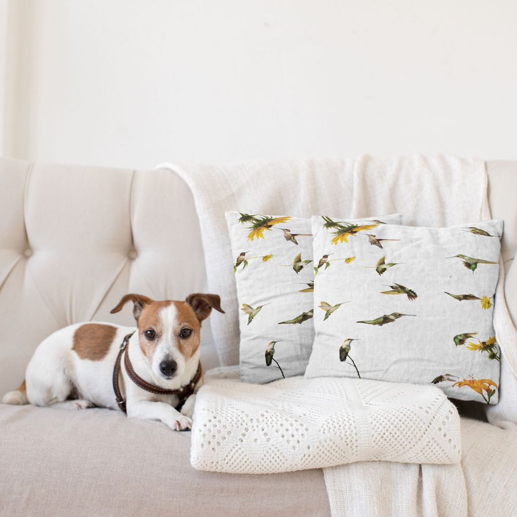ABAKUHAUS Kolibri Kissenbezug Set (2Stück), Tropische Blumen Und Blätter Natürlichen Laub Lebendig Exotischen Regenwald, 60x60cm, Beige Grün Gelb
