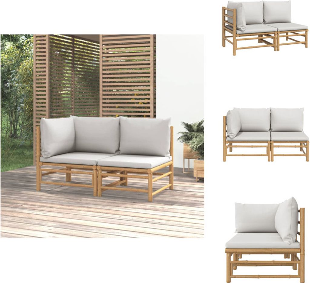 vidaXL 2-tlg. Garten-Lounge-Set Hellgraue Kissen Bambus - Gartensofaelemente