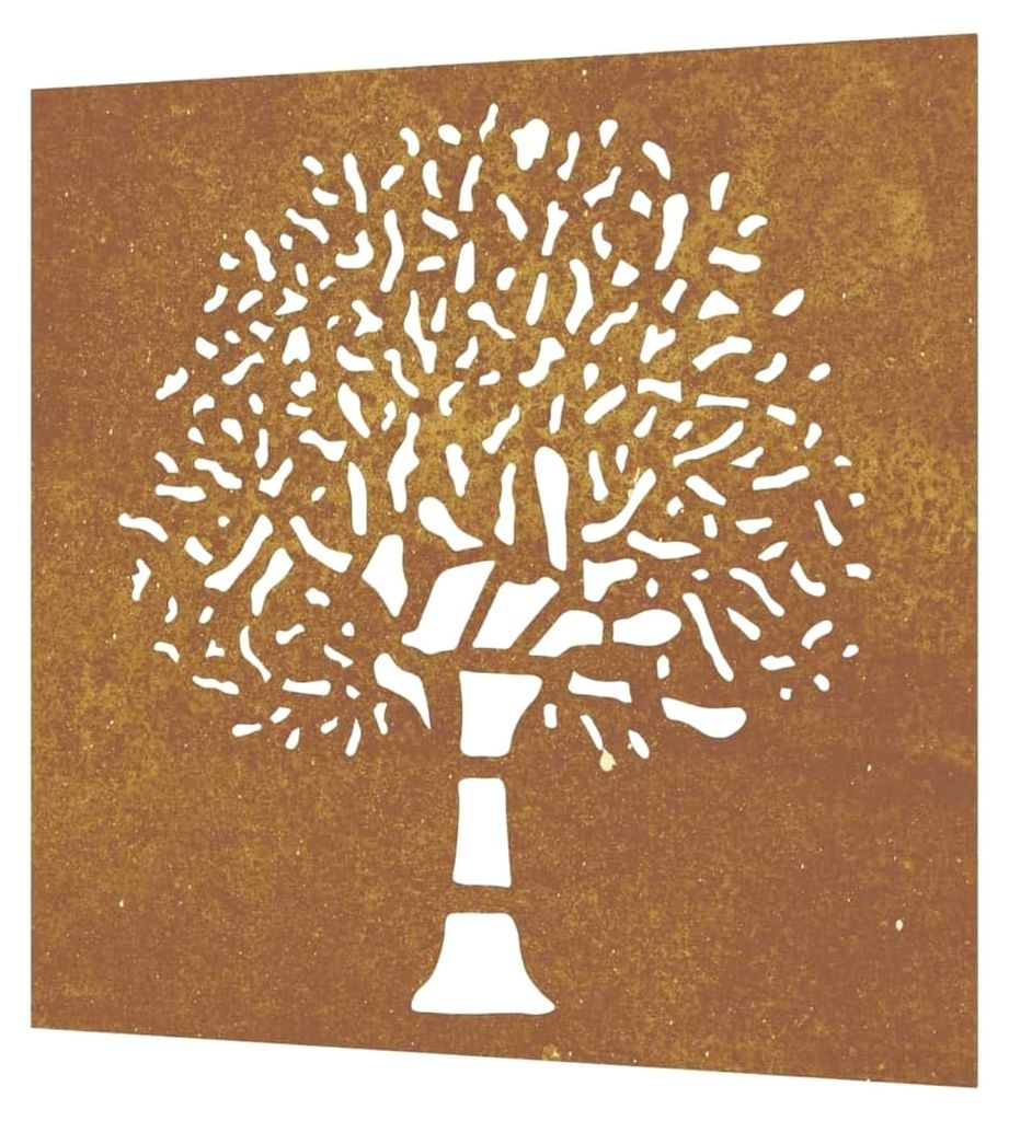 Wanddekoration für den Garten mit Baum-Design aus Cortenstahl
