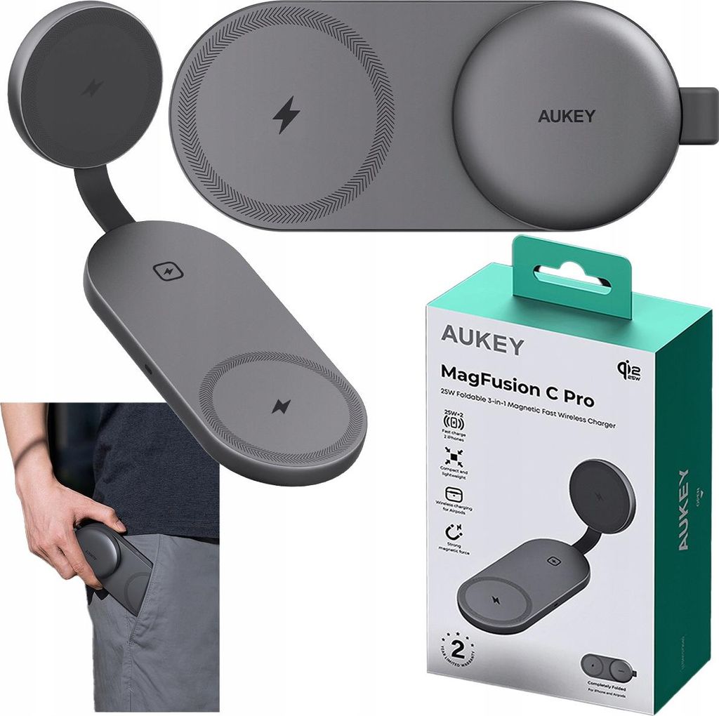 Kabelloses, magnetisches Qi2.2-Ladegerät 3-in-1: AUKEY Produktbild 