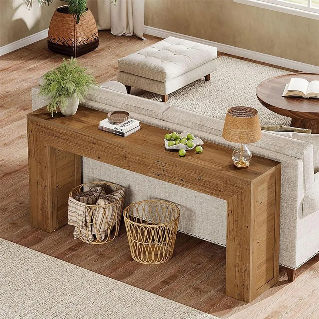Table console fine marron clair 160 cm de longueur style industriel