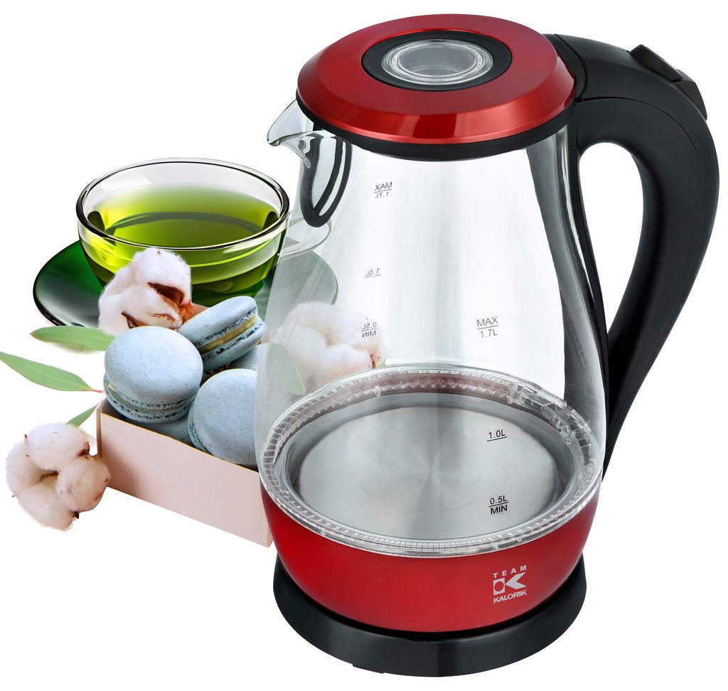 Glas-Wasserkocher, rote LED-Beleuchtung 2000 W 1,7 l Aqua Glass Wasserkocher, KALORIK
