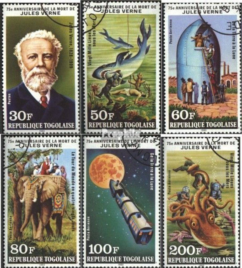 Briefmarken Togo 1980 Mi 1456A-1461A (kompl.Ausg.) gestempelt 75. Todestag von Jules Verne