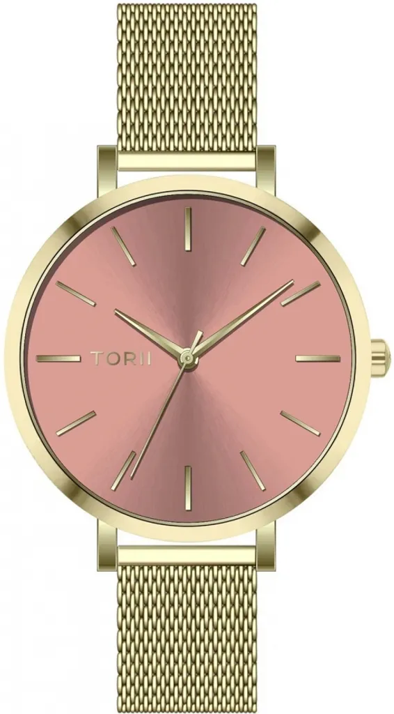Montre bracelet classique pour femme avec cadran rose et acier doré