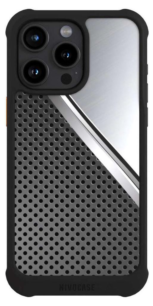 NIVOCASE Hülle für Apple iPhone 15 Pro Max Stoßfeste Handyhülle NIVOmax Case Schwarz Carbon Metall Stahl